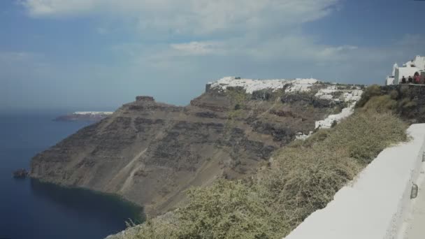 Ochtend uitzicht op Imerovigli en Oia vanuit Fira, Santorini — Stockvideo
