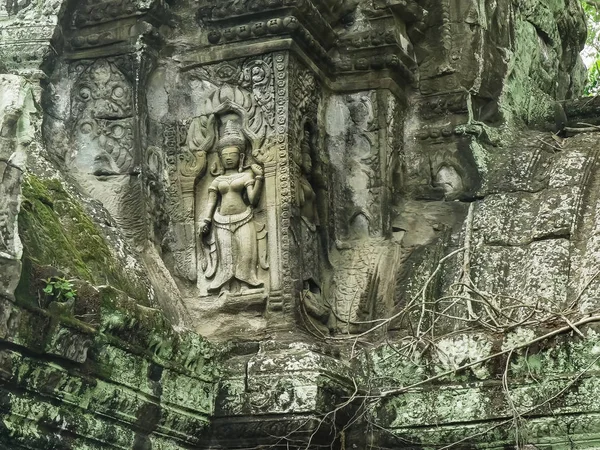 Un devata tallado en ta prohm templo, angkor —  Fotos de Stock