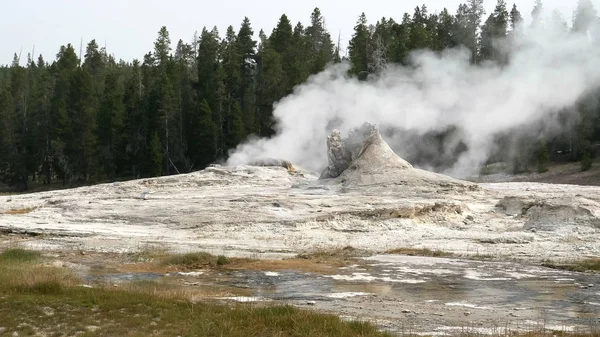 Tiro largo de gêiser gigante em yellowstone — Fotografia de Stock