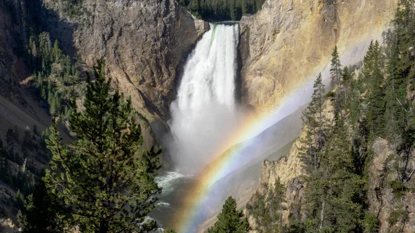 Close view of lower yellowstone falls and its rainbow in yellowstone — Stock Photo, Image