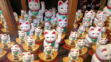 San Francisco 'daki Çin Mahallesi' nin vitrininde kedi heykelcikleri.