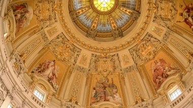 BERLIN, GERMANY-OCTOBER, 6, 2017: close up of the painted interior of berlin cathedral dome