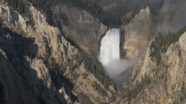 Lower yellowstone falls on a foggy morning — Stock Video