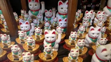 San Francisco 'daki Çin Mahallesi' nin vitrininde kedi heykelcikleri.