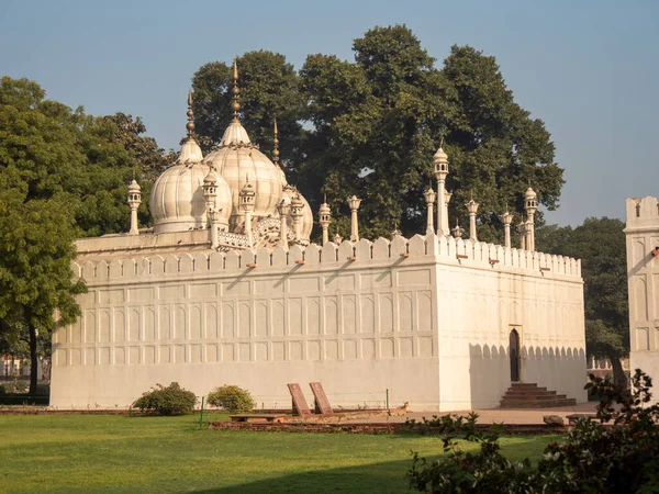 DELHI, INDIA - 15 MARZO 2019: la bellissima moschea di moti masjid in marmo bianco al forte rosso — Foto Stock