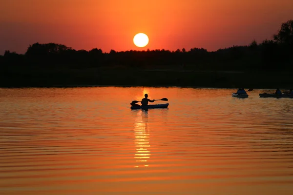 Canoeist Floating Large Lake — Stock Photo, Image