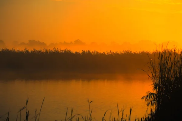 Восход Солнца Озере Осенний Сезон — стоковое фото