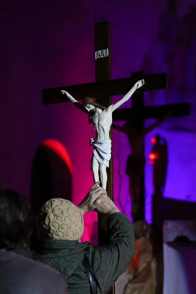 Croix Dans Église Pendant Chemin Croix — Photo