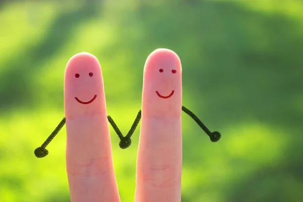 Fingerkunst Eines Glücklichen Paares Mann Und Frau Umarmen Sich Vor — Stockfoto