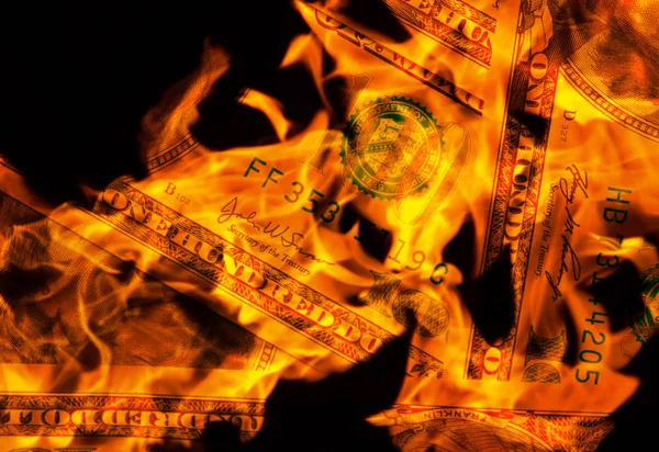 Closeup Photo Burning Dollars Money Fire — Stock Photo, Image