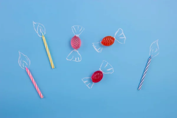 Bunter Geburtstagsrahmen Mit Lollypops Und Kerze — Stockfoto