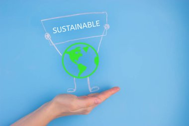 Dünya karakter holding afiş. çevre kavramı görüntü