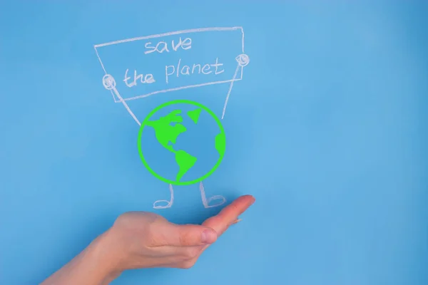 Earth Planet Character Blue Background — Stock Photo, Image