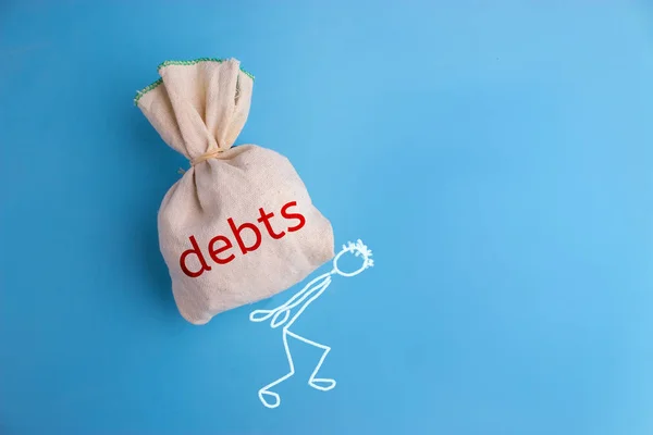Karakter Nehéz Hordtáska Hitelek Adósságok Koncepciójának — Stock Fotó