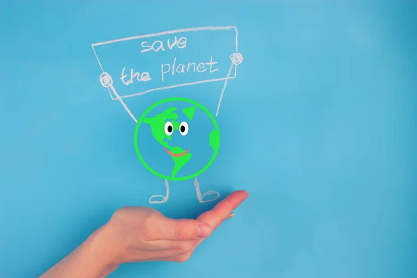 Earth Character Holding Banner Environmental Concept Image — Stock Photo, Image