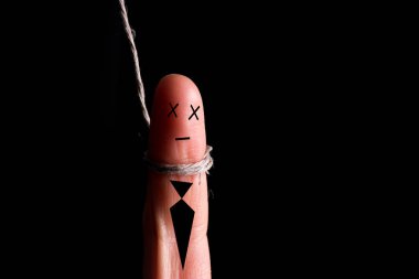 İntihar kavramı görüntü. parmak karakter asmak bir öz