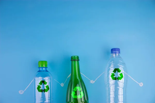 Eco Concept Met Recycling Symbool Tabel Achtergrond Bovenaanzicht — Stockfoto