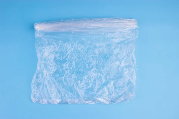 Plastiktüte Auf Blauem Hintergrund Umweltschutzkonzept — Stockfoto