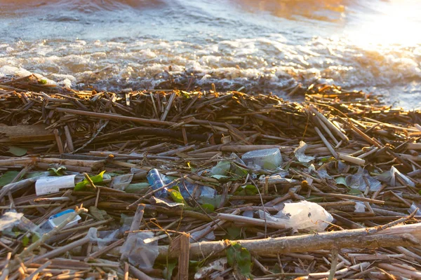 Garrafas Água Plástico Poluem Oceano Garrafa Sobre Custo — Fotografia de Stock