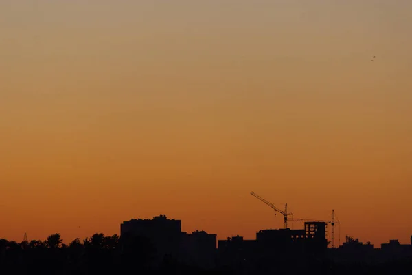 Tower Cranes Construction Site Sunset Sky — Stock Photo, Image