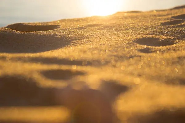 Κοντινό Πλάνο Της Άμμου Μια Έρημο Ζεστό Φως Του Ήλιου — Φωτογραφία Αρχείου