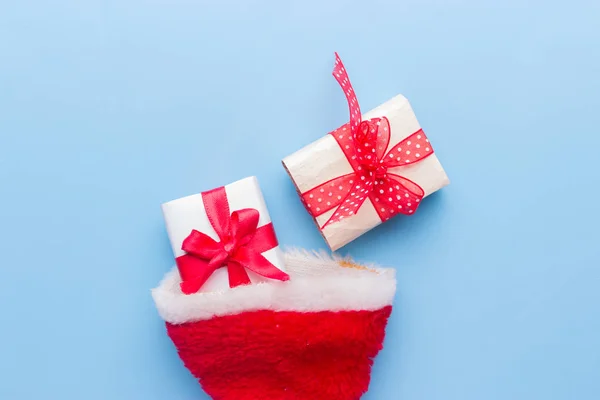 Cajas Con Regalos Navidad Sombrero Santa — Foto de Stock