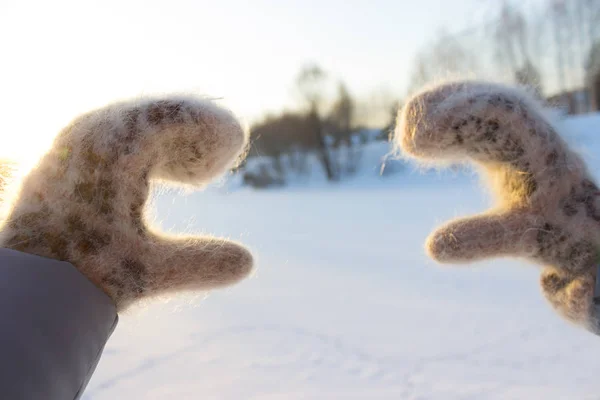 Γυναίκα Χέρια Χειμερινά Γάντια — Φωτογραφία Αρχείου