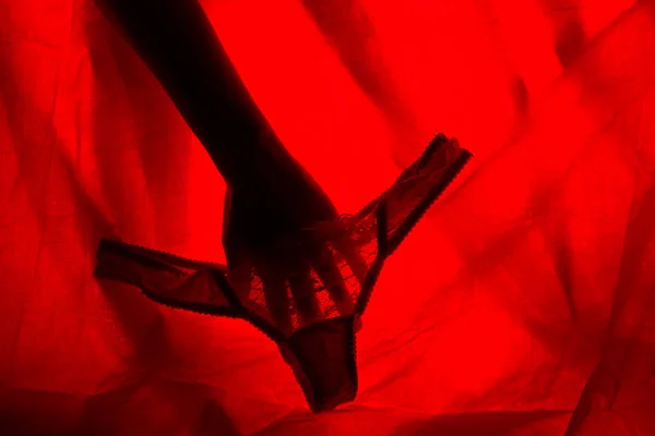 Main Femme Intérieur Culotte Lumière Rouge — Photo
