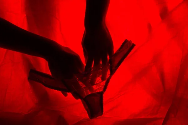 Concept Agression Sexuelle Mains Culotte Lumière Rouge — Photo