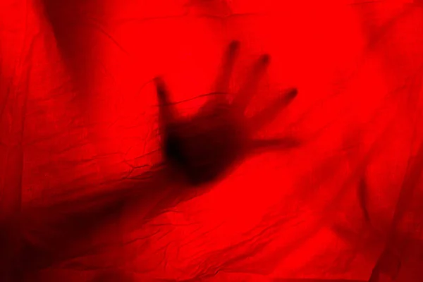 Cortinas Vermelhas Behand Dos Hads Horror Halloween Conceito — Fotografia de Stock