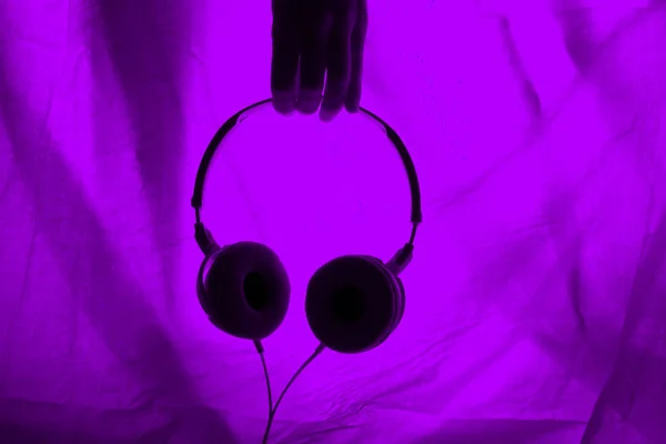 Headphones Dark Background Neon Light — Stock Photo, Image