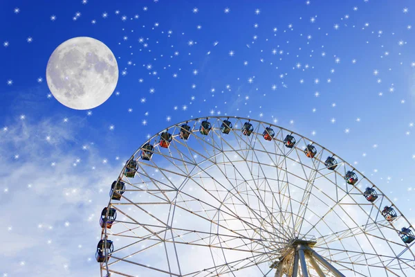 Vintage Photo Ferris Wheel Moon Colorful Sky — Stock Photo, Image