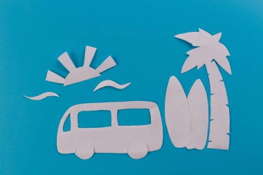 kavram görüntü, sörf tahtaları ve palmiye ağaçları sörf. Kağıt kesiği