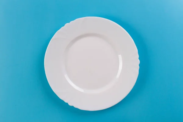 White Empty Plate Top View Table Copy Space — Stock Photo, Image