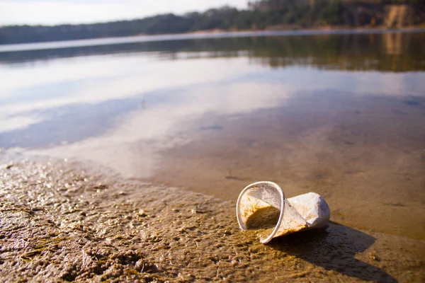 Пластик в озері — стокове фото