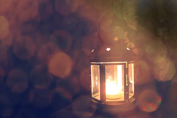 Christmas lantern with snowfall — Stock Photo, Image