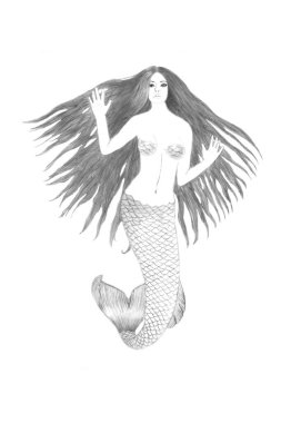 Denizkızı tasviri. Kuyruklu güzel kadın.