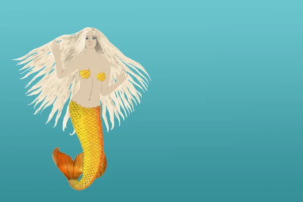 Illustrazione Sirena Bella Donna Con Coda — Foto Stock