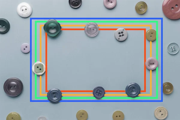 Colorido Surtido Botones Sobre Fondo Azul Cerca — Foto de Stock