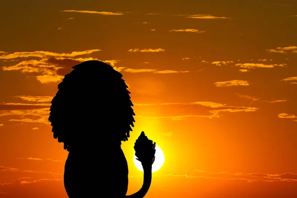 Lion on yellow sky background