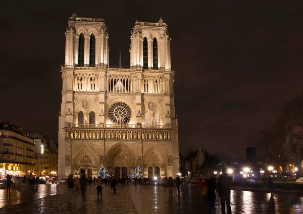 Nsanlar Paris Kış Vakti Notre Dame Katedrali Nin Etrafında Bulanık — Stok fotoğraf