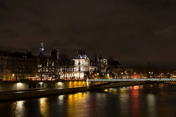 View Long Exposed Seine River Historical Architecture Buildings Paris Night — Stock Photo, Image
