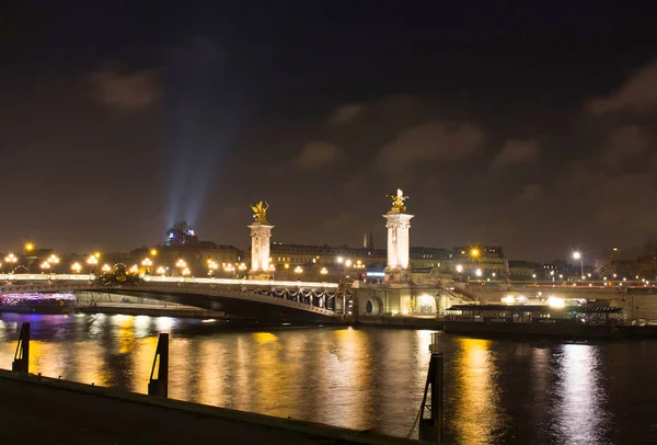 Vista Noturna Grand Palais Palácio Ponte Pont Alexandre Iii Rio — Fotografia de Stock