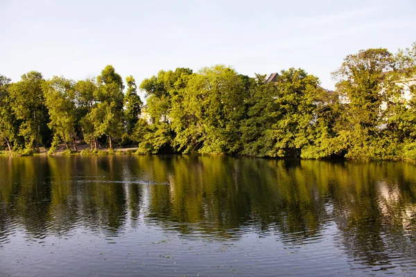 Veduta Del Lago Degli Alberi Spee Scher Graben Parco Dusseldorf — Foto Stock