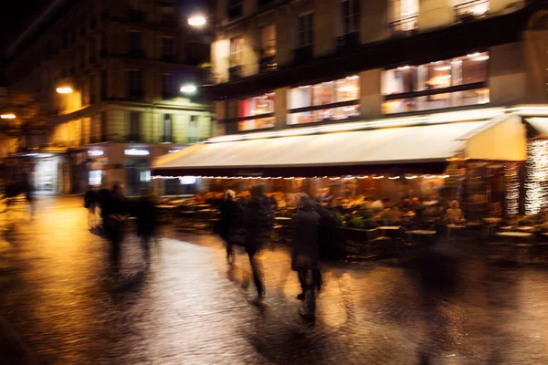 Blurry Motion Image People Walking Street Night Paris — Stock Photo, Image