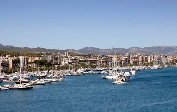Palma De Mallorca şehri ve marinasının havadan görünüşü. Batı Akdeniz 'de, İspanya' nın Mayorka adasının merkezi ve tatil beldesidir..