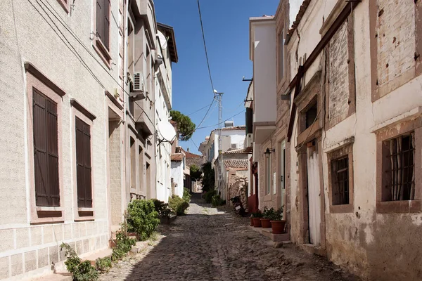 Vista Histórica Calle Antigua Casco Antiguo Cunda Alibey Isla Las —  Fotos de Stock