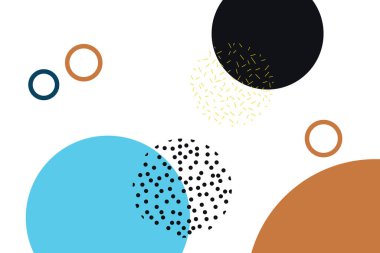 Memphis tarzında geometrik şekillerle yapılan soyut arkaplan sanatı. Modern, eğlenceli vektör sanatı.