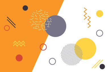 Mavi, yeşil, gri ve siyah renkli geometrik şekillerle soyut arkaplan. Memphis tarzı modern vektör sanatı.