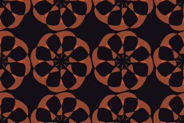 Kusursuz, soyut arkaplan deseni. Çiçek soyutlamasında geometrik şekillerle yapılmış. Turuncu ve siyah renkli dekoratif vektör sanatı.